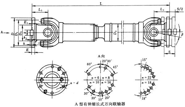 A型有伸縮長(zhǎng)式萬(wàn)向聯(lián)軸器(JB/T3241-91)