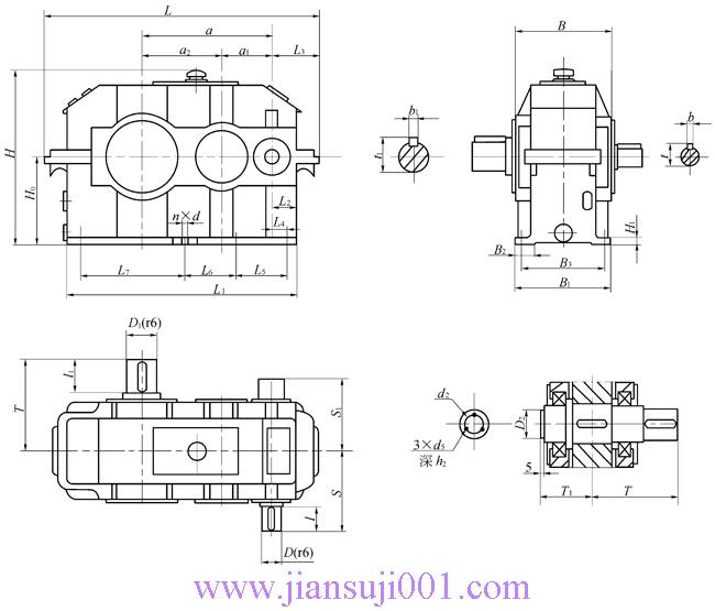 JPT型漸開線圓柱齒輪減速器型式及尺寸(JB/T10244-2001)