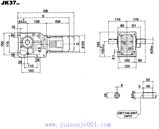 JK系列減速電機(jī)外形安裝尺寸