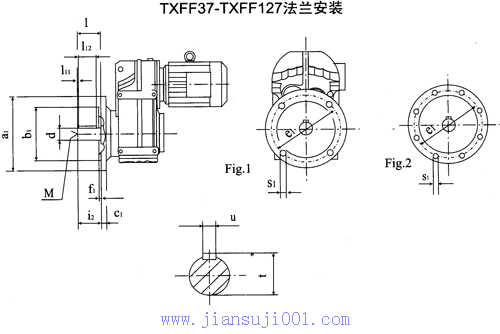 TXFF37-TXFF127型平行軸斜齒輪減速電機(jī)外形及安裝尺寸