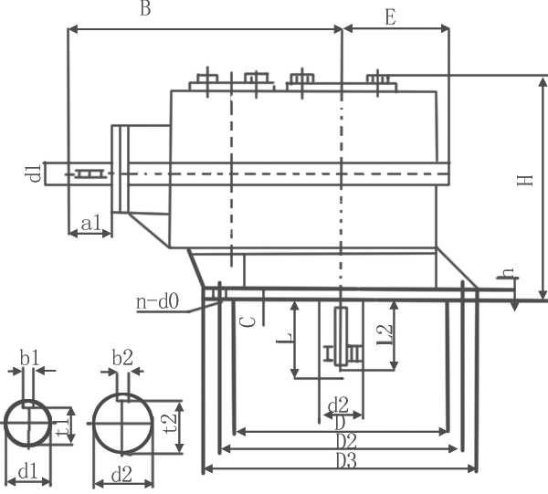 CF系列圓錐圓柱硬齒面齒輪減速機外形尺寸