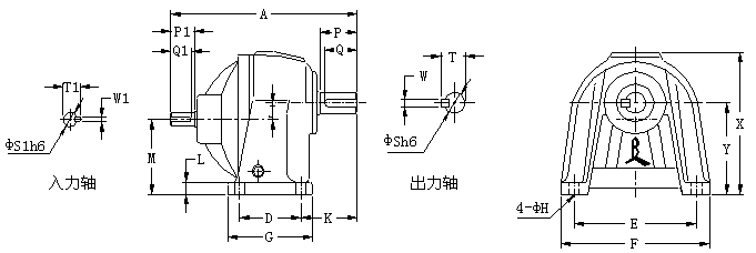 CVD型:立式雙軸型齒輪減速機的外形尺寸圖