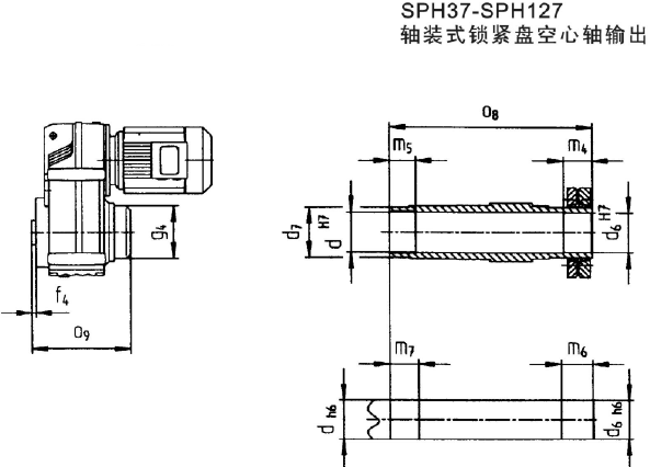 SPH37-SPD127軸裝式鎖緊盤空心軸輸出安裝外形尺寸