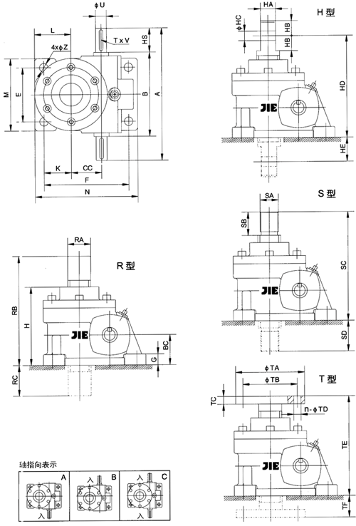 JRSS系列蝸輪絲桿升降機(jī)安裝尺寸