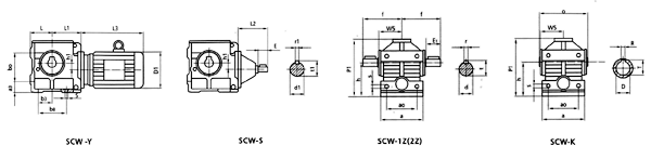 SC系列斜齒蝸輪減速器外形尺寸