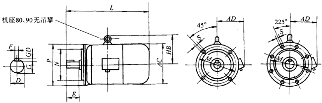 YEJ系列電磁制動(dòng)三相異步電動(dòng)機(jī)外形尺寸(H80~225mm)