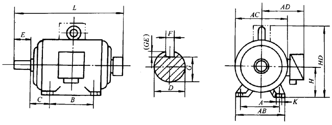 YR系列(IP23)中型低壓三相異步電動機外形及安裝尺寸(380V)