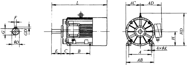 YTSP系列(IC411)變頻調(diào)速三相異步電動機(jī)外形尺寸(H90~355mm)